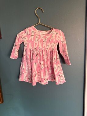 Hanna Andersson Pink & White Bunny Print Long Sleeve Dress